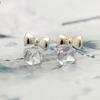 Women Shimmers Chic Bowknot Shiny Cube Rhinestone Ear Studs Cute Dangle Earrings