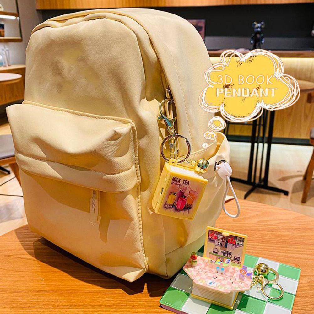 Foldable Bag Funny Pendant Novelty Finger Key Rings Fashion Mini 3D Book Keychains  Birthday Gift