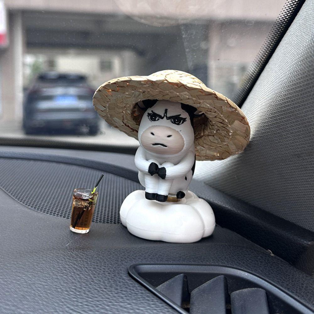 Cute Grass Cow Figure Ugly-cute Car Ornament Emo Center Console Decoration Center Console