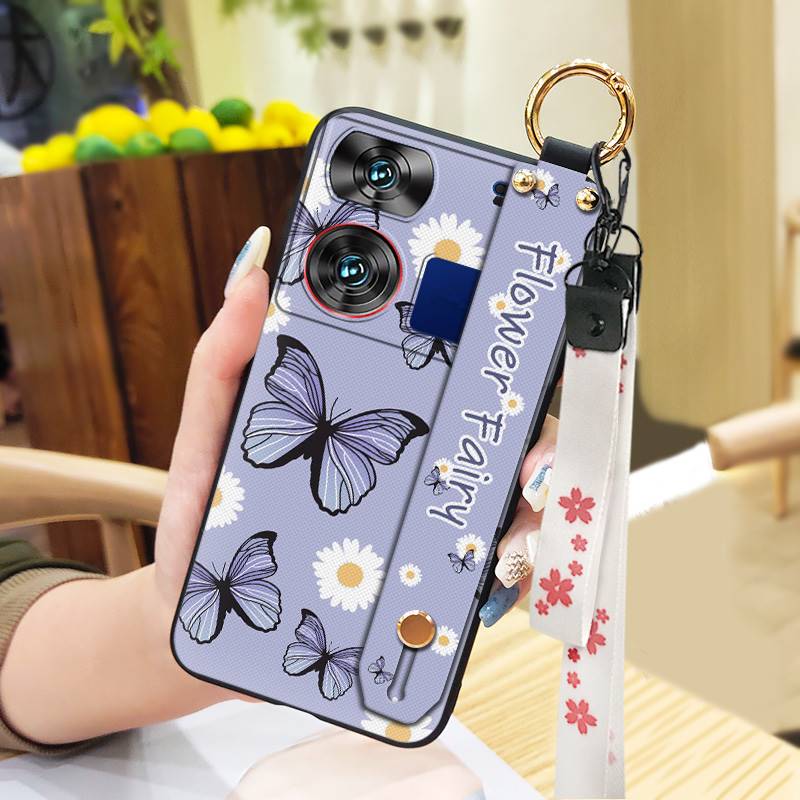 Waterproof Kickstand Phone Case For ZTE Nubia Z60 Ultra Oil Painting Soft Case Fashion Design Flower Anti-knock Lanyard