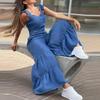 Women Solid Jumpsuits Spring Summer V Neck High Waist Straight Playsuits Summer Backless Wide Leg Pleated Pants Rompers