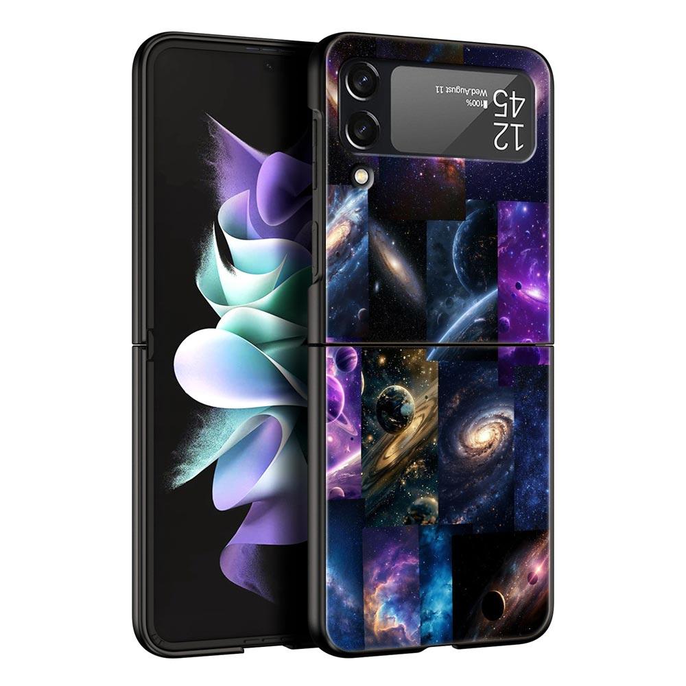 Universe Starry Sky Moon Hard PC Phone Case For Samsung Galaxy Z Flip 7 6 5 4 Black Cover For Galaxy Z Flip 3 Foldable Funda Bag