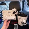 Милый мультяшный автомобильный мусорный бак с пандой и водонепроницаемым вкладышем для подголовника заднего сиденья, мини-автомобильный мешок для хранения мусора