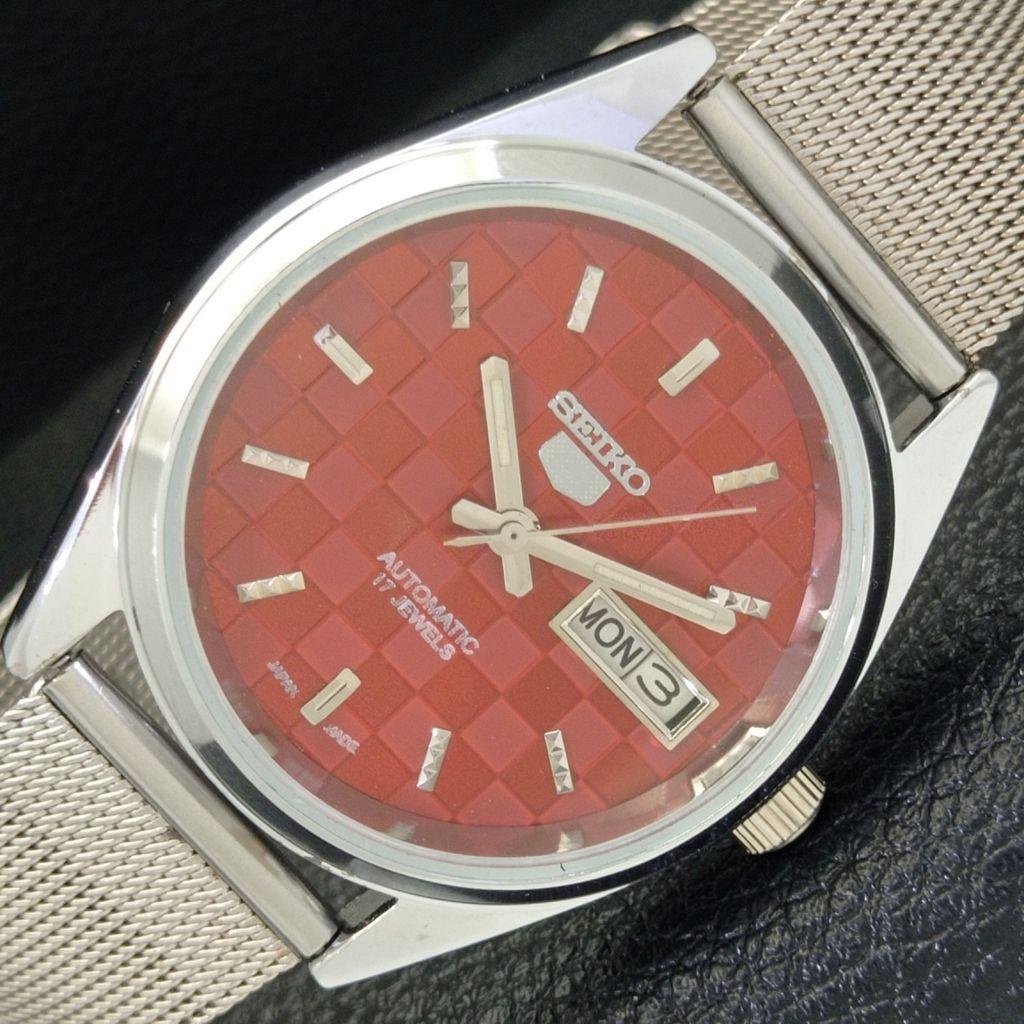 ЯПОНИЯ SEIKO 5 АВТОМАТИЧЕСКИЕ МУЖСКИЕ 6309A ВОССТАНОВЛЕННЫЕ ЧАСЫ С ЦИФЕРБЛАТОМ КРАСНОГО ЦВЕТА a440302-4