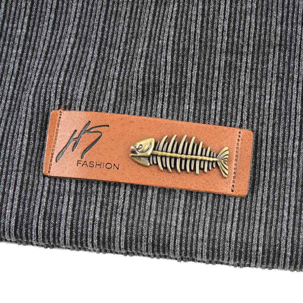 Fashion Beanies Women Solid Color Hat With Fish Bone Logo Spring Autumn Casual Turban Beanie Men