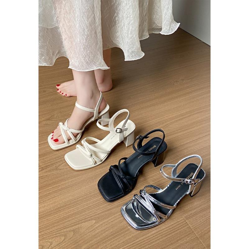 Женские босоножки, летние, новые, на квадратном каблуке, модные, римские, сандалии, черно-белые, с открытым носком, женские туфли, размер 33-40