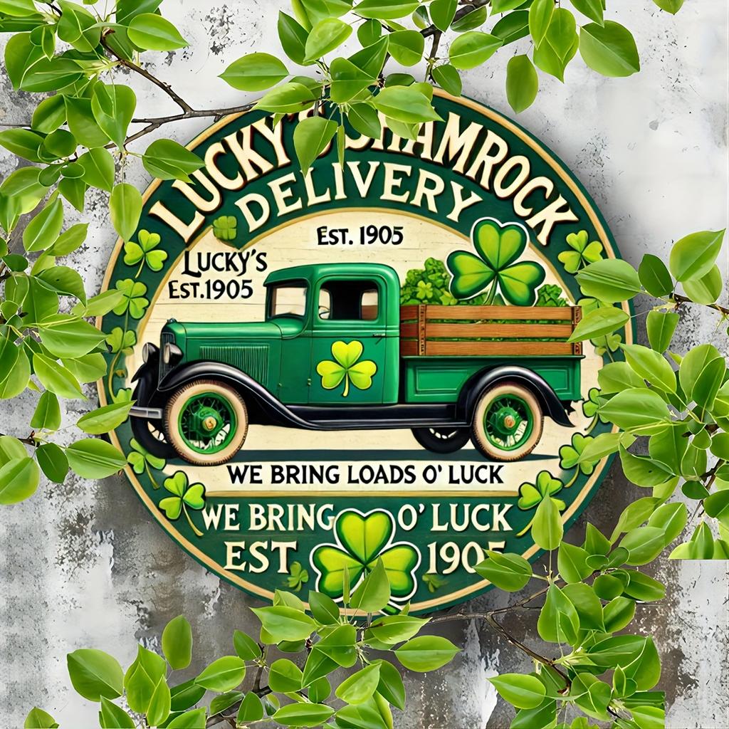 Деревянная винтажная деревянная табличка Lucky'S Shamrock Delivery - высококачественная круглая табличка в виде венка, подходит для двери, стены, дома, комнаты, фермы, улицы, магазина