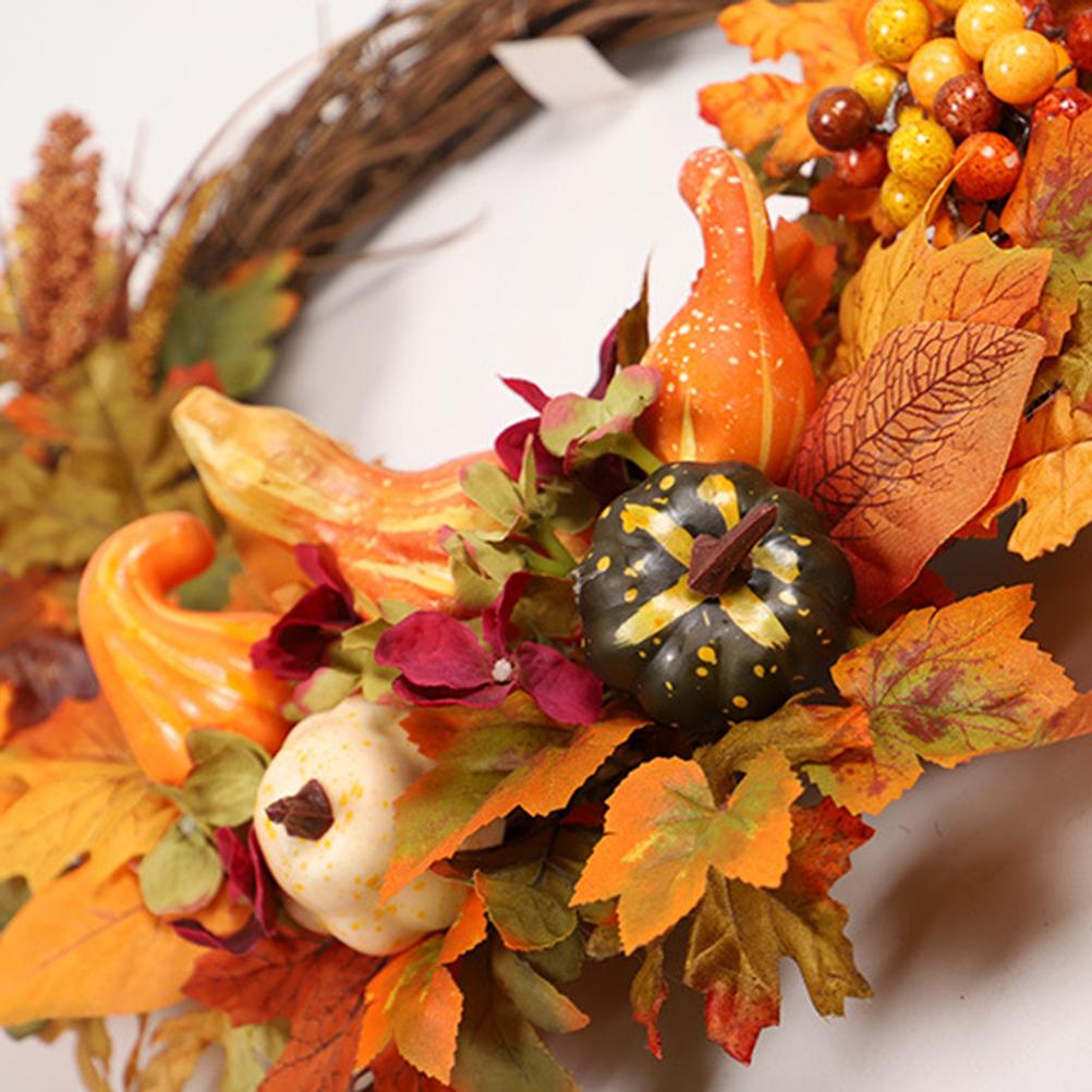 45cm Artificial Maple Leaf Pumpkin Wreath Fall Harvest Door Wall Decor