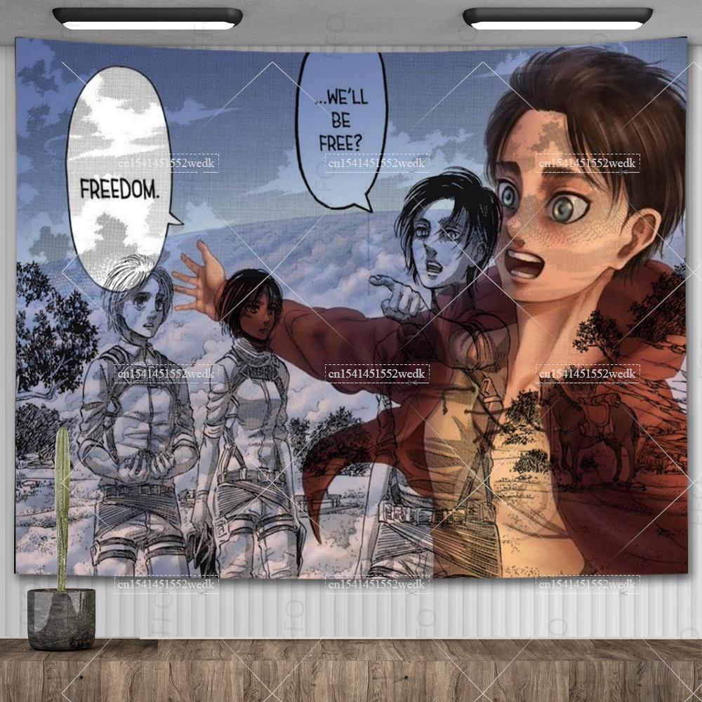 Eren Jaeger Freedom Гобелен Настенный гобелен Японский аниме Гобелен Фон для общежития Ткань Эстетический фон для вечеринки Декор комнаты