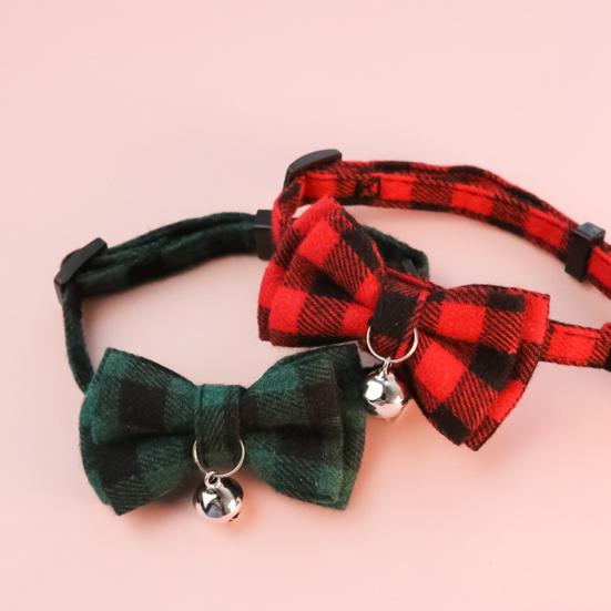 Cat Collar Bell Dress Up Plaid Christmas Element Pet Collar for Party