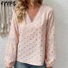 Women's Fashion Casual Polka Dot Print Long Sleeve V-Neck Blouses & Shirts