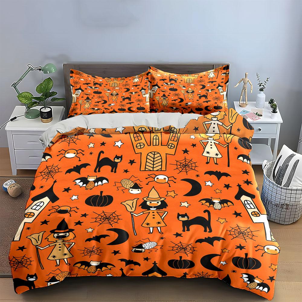 Witches, bats, spiders, pumpkins. Bedding sets Duvet cover sets Duvet covers Pillowcases(1*Duvet Cover 2*Pillowcases without duvet insert)