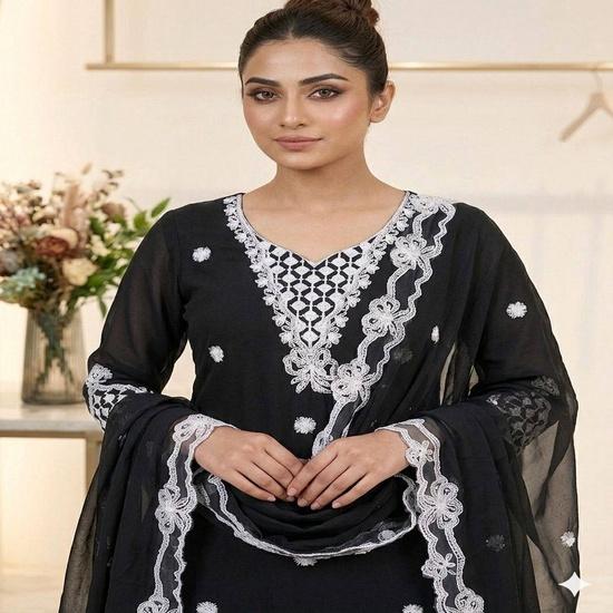 Majestic Embroidered Georgette Palazzo Suit Set