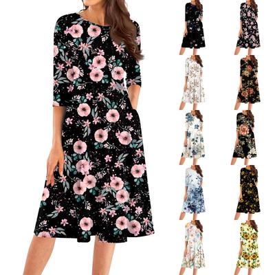 Женское повседневное модное платье миди с круглым вырезом и рукавом три четверти