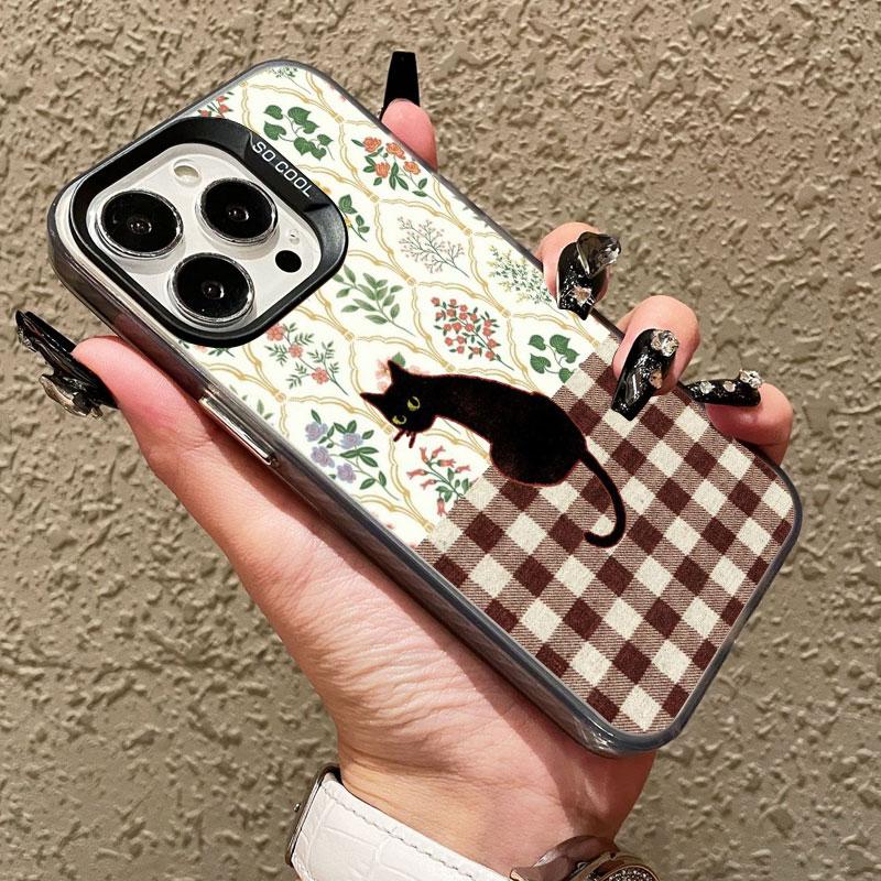 Полосатый Кофе Кот Лазерный Чехол Для Телефона Для iPhone 17 16 Pro Max 15 14 Pro Max Plus 13 Mini 12 11 Pro Max Ударопрочные Черные Чехлы