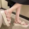 WTEMPO Pearl Sandals Fairy Style Dual Purpose and Thick Soles Heighten Mesh Flat Heels Comfortable Fashionable Casual and Versatile Slippers