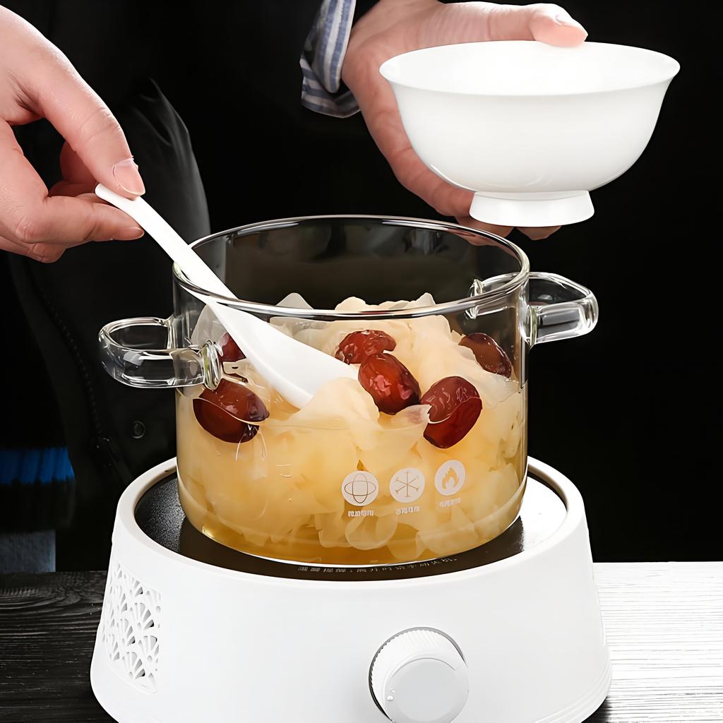 Transparent High-Temperature Glass Pot for Soup, Stews, and Noodles - Suitable for Electric, Ceramic Stoves, and Open Flame Cooking