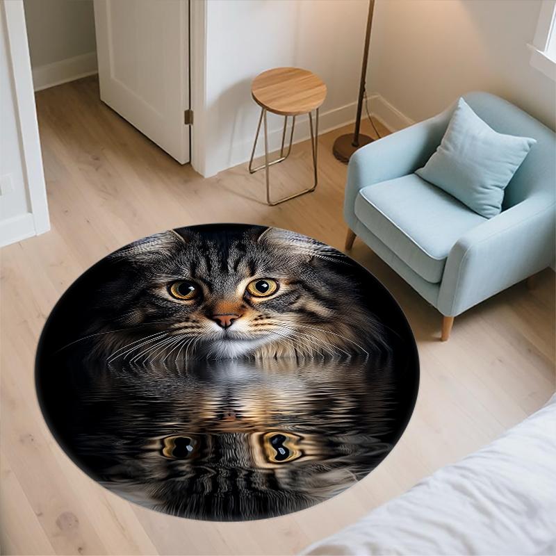 Black Maine Coon pattern round rug,Carpet Rug for Living Room Bedroom Playroom ,Non-slip Floor Mat,Holiday Gifts and Birthday Gifts.