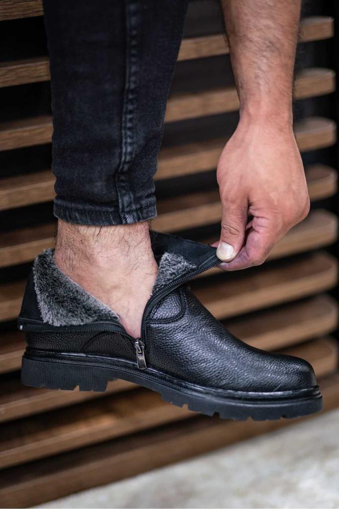 Men's Fashion Flat Heeled Booties Black Single Button Leather Daily Comfortable Orthopedic Boots Shoes