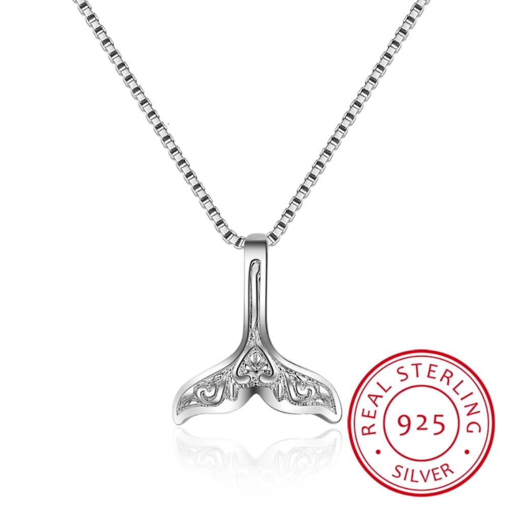 Fine Wedding Jewelry 925 Silver Whale Tail Fish Nautical Charm Mermaid Tail Silver Necklace for Women Choker Neckalces