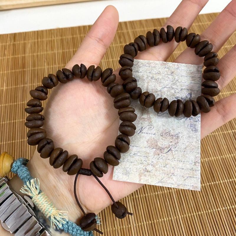 Handmade Natural Coffee Bean Bracelet Elastic Coconut Chip Wood Chip Hand Decoration Bracelet