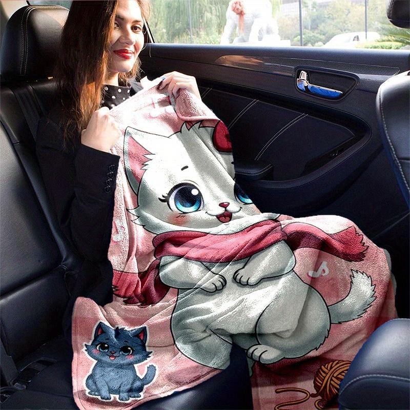1PC Cute Cartoon Cat Blanket, Seasonal Universal Home Decoration Blanket, for Decorating Your Own Sofa and Living Room, Super Soft Flannel,
