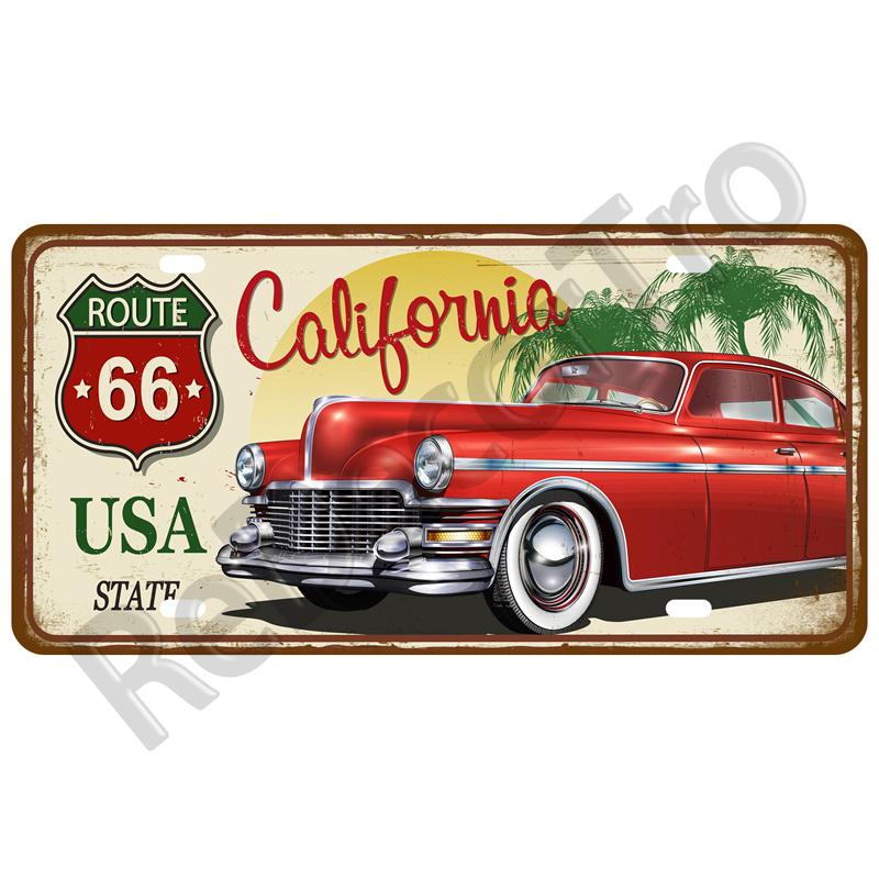 Garage Car Retro Route 66 Tinplates Plate Metal Sign Posters On The Wall Tin Sign Vintage Poster Home Decor Art Room Decoration