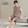 2025 летняя мужская пижама в полоску из чистого хлопка для отдыха с эластичным поясом для мальчиков, майки и шорты, мягкая пижама, домашняя одежда