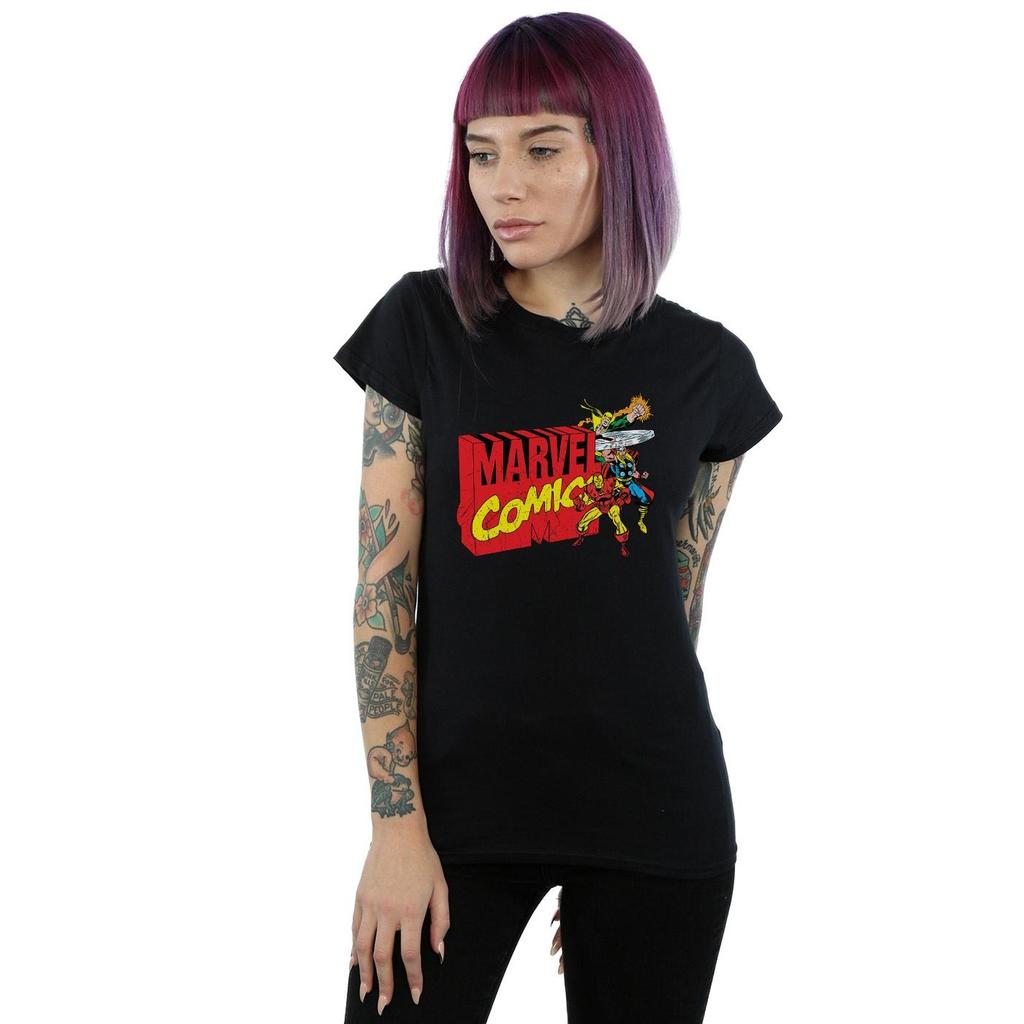 Marvel Comics Womens/Ladies Vintage Logo Blast Cotton T-Shirt