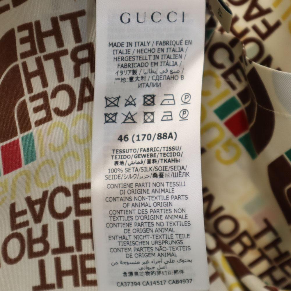 unused GUCCI Made in Italy North Face collaboration silk Total logo Short sleeve shirt Men's Used
