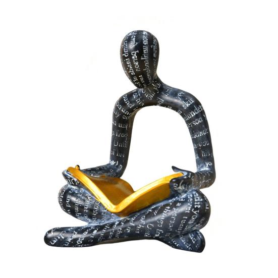 Абстрактная статуэтка читающего мужчины, держащего золотую книгу. Мужская статуэтка из смолы. Украшение для дома, офиса, рабочего стола. Подарок книголюбам