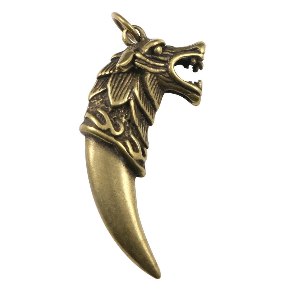 Vintage Brass Wolf Head/dragon Teeth Figurines Pendant Retro Copper Craft Ornament for Necklace DIY Home Decoration