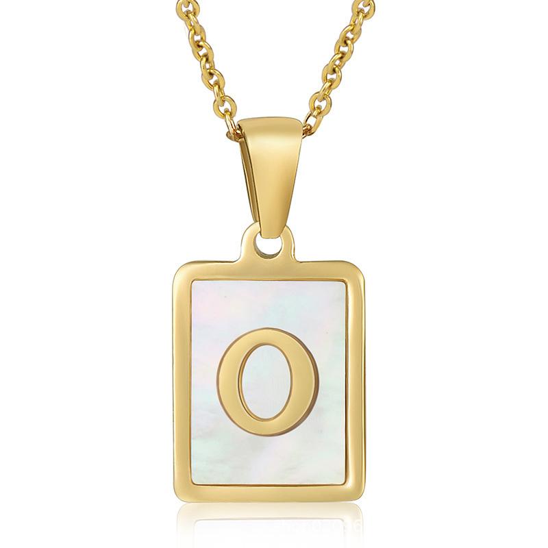 Name Letter Shell Pendant Necklaces White Square Initials Stainless Steel Necklace Gold Color Chain Jewelry for Women
