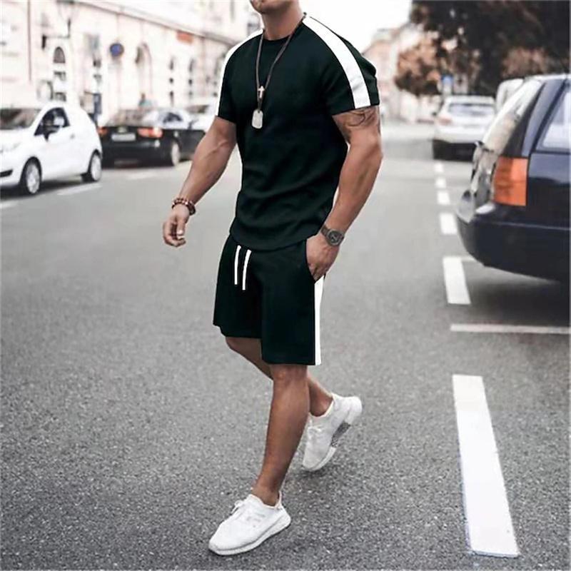 Summer men's short-sleeved short pants set with digital prints breathable and