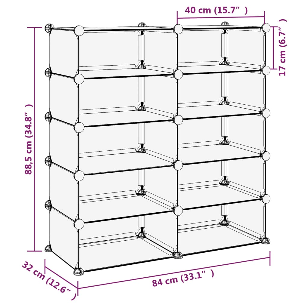Transparent Shoe Rack 84 x 32 x 88.5 cm PP