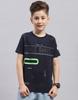 Boys Navy Printed Round Neck T-Shirt