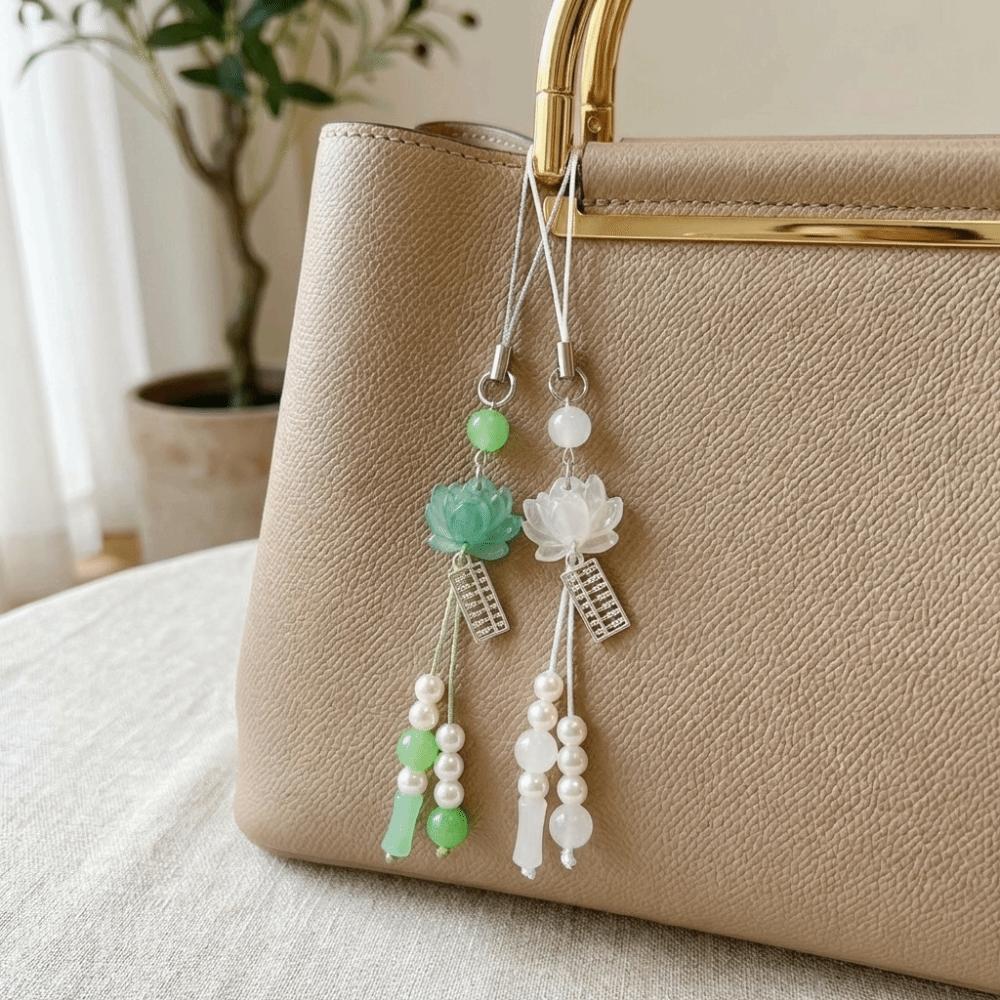 Tassel Detail Chinese-style Pendant Solid Color Mobile Phone Chain Lotus Beaded Key Chains Daily