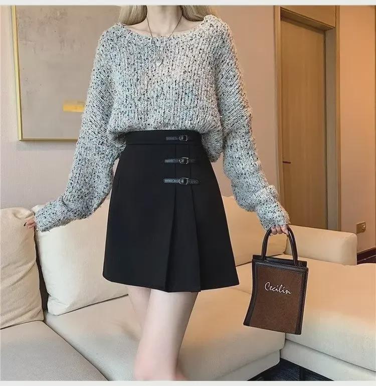 Women's Black Wool Skirt: A-Line Pleated, High-Waist, Short - Autumn/Winter 2024