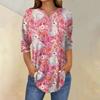Women's 3/4 Sleeve Easter Egg Bunny Print Button Collar Fashion Casual Top