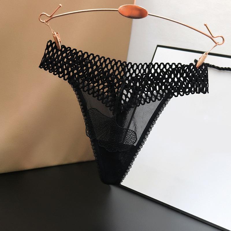 Women Sexy Perspective Ginkgo Leaf Texture Hollow Panties Female Low Waist Pop Pure Color Thong