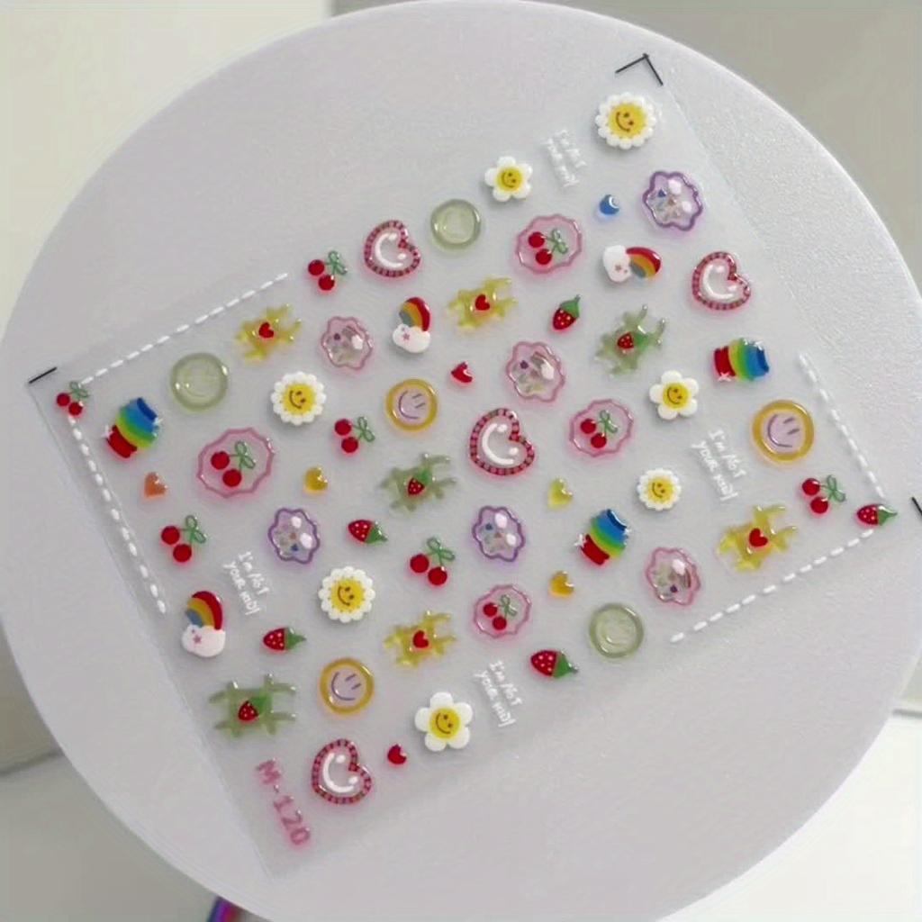 Летние 3D наклейки для ногтей из дофаминового желе, мультяшные узоры с сердечком, вишней, подсолнухом, пластиковые самоклеящиеся для DIY маникюра
