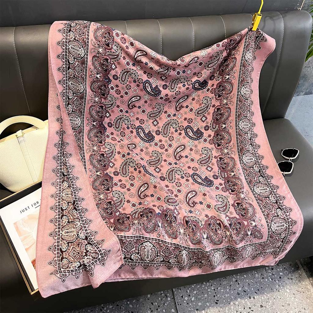 Retro Cashew Print Women's Scarf Cotton and Linen Touch Versatile Fashion Scarf with Large Shawl Long Silk Scarf