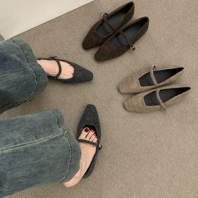 Корейская версия универсальной пряжки из одного слова с мягкими туфлями Мэри Джейн, женская обувь, осень-зима, новые повседневные туфли из бархата и хлопка на плоской подошве