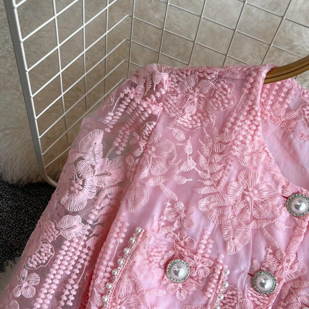 Высококачественные комплекты из двух предметов с цветочной вышивкой, женские костюмы, элегантная рубашка с длинными рукавами, юбки-миди, комплект из 2 предметов, женская одежда