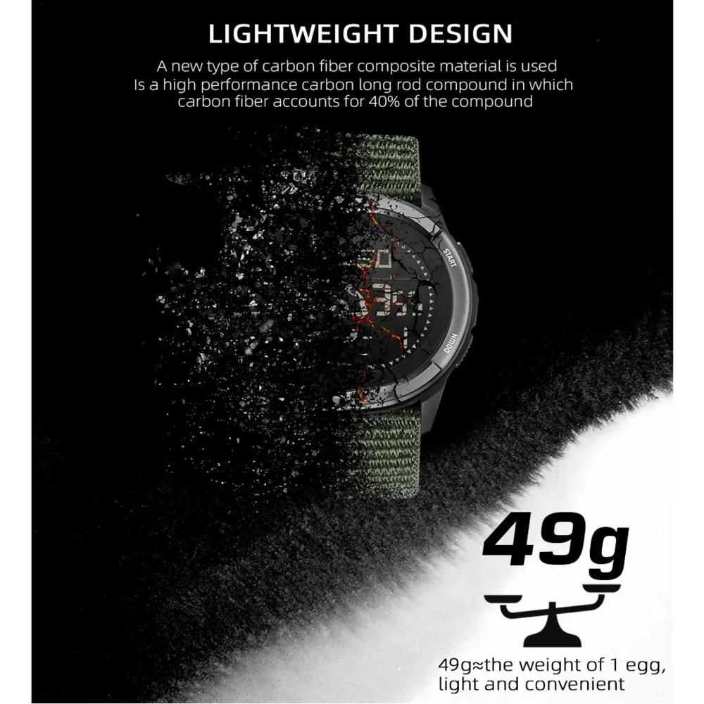 Мужские часы NORTH EDGE ALPS 45MM для активного отдыха, спорта, плавания, с метрономом, компасом, водонепроницаемым корпусом из углеродного волокна, нейлоновым ремешком