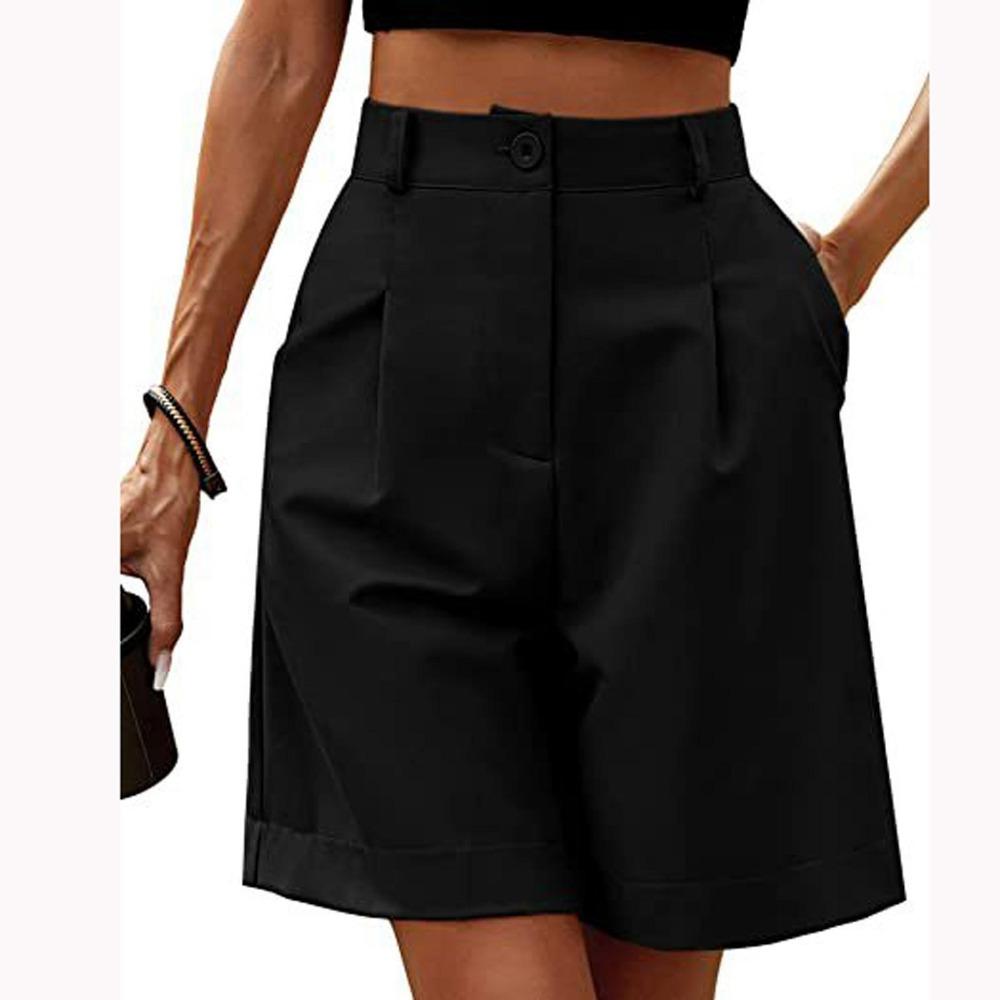 Women's Casual Loose Beach Pants Solid Color Loose High Waist Casual Fifth Pants With Pockets