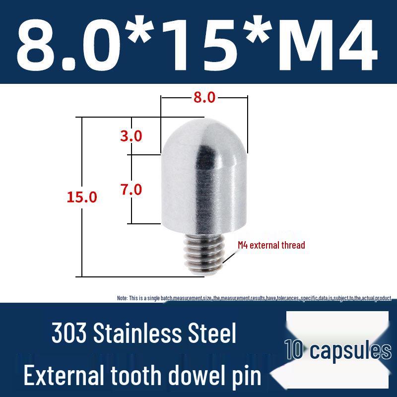 Stainless Steel External Thread Dowel Pin with Tapered/Round/Flat Head, Locating Column M3/M4/M5/M6