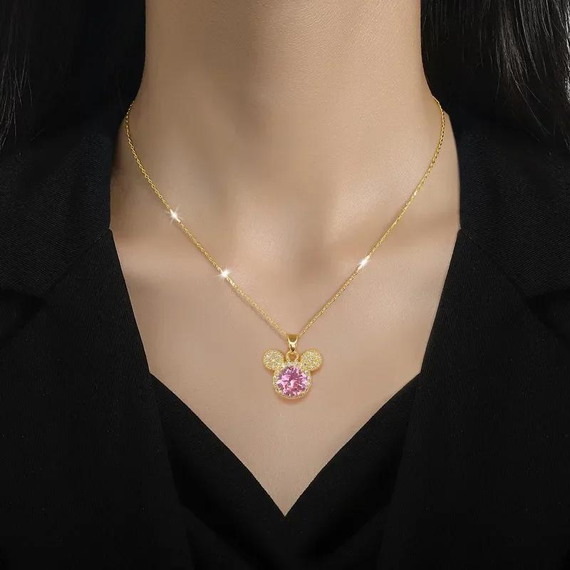 Stainless Steel Chain Zircon Head Necklaces for Women Girls Cartoon Jewelry Accessories Birthday Gifts for Friends