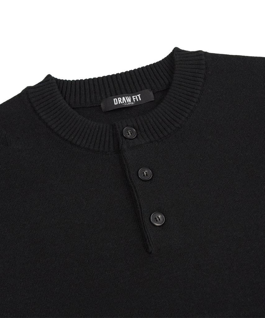DRAW FIT Soft Essential Henley Neck Knit [Black]