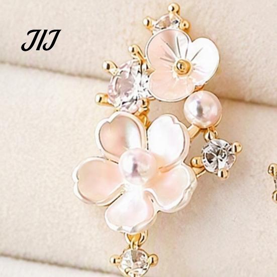 Petal Drop Earrings 1 Pair Flower Dangle for Women, Pink Gold Plated with Rhinestone Teardrop Charm, Statement Jewelry Wedding, Party, Prom